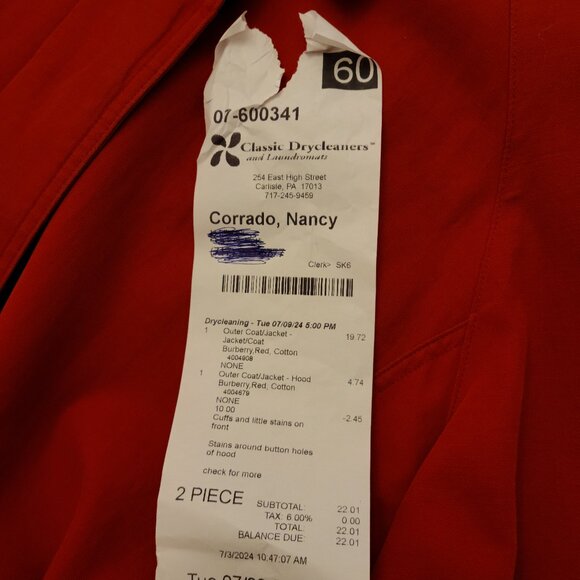 BURBERRY OF LONDON VTG FADED RED TRENCHCOAT WITH PLAID AND DETACHABLE HOOD - Picture 8 of 16